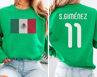 Mexico Flag Inspired Jersey Style Graphic Tee Gimenez #11, Soccer World USA Supporters 2-Sided Star Player Fans Tournament Unisex Tshirt