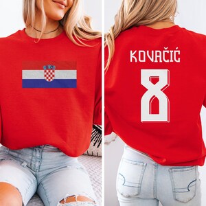 Croatia Flag Kovačić #8 Jersey Style Graphic Tee, 2-Sided Soccer World Tournament Gift, Star Player Tribute for Fans Unisex T-Shirt image 1