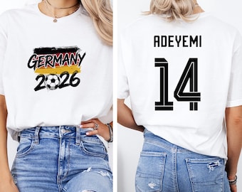 Germany Star Player Adeyemi #14 Graphic Tee, Deutsch Football Fan Gift, World Tournament Soccer Jersey Style 2-Sided Unisex T-Shirt