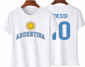 Argentina Flag Inspired Jersey Style Graphic Tee, #10 2-Sided Fan Tribute, Soccer World Tournament Gift Unisex T-Shirt