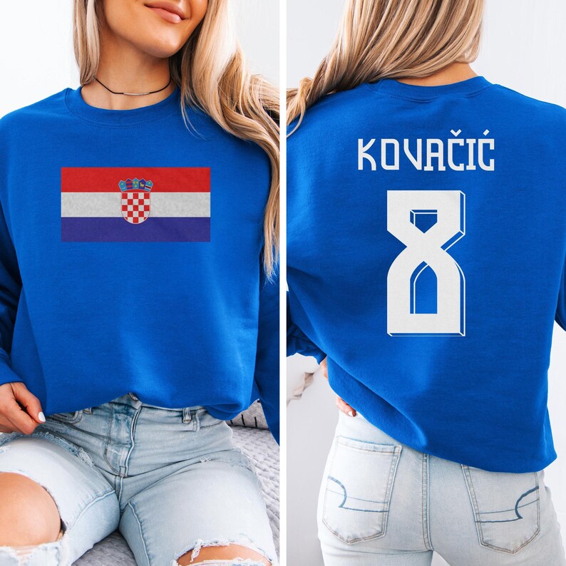 Croatia Flag Kovačić #8 Jersey Style Graphic Tee, 2-Sided Soccer World Tournament Gift, Star Player Tribute for Fans Unisex T-Shirt image 2