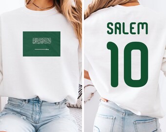 Saudi Arabia Flag Jersey Style Salem #10 Graphic Tee, 2-Sided Fan Star Player Tribute, Soccer World Tournament Unisex T-Shirt