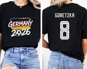Germany Soccer Fan Gift, Goretzka #8 Star Player Graphic Tee, World Tournament Football 2-Sided Jersey Style Unisex T-Shirt