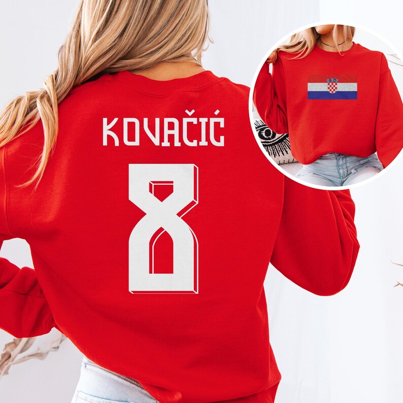 Croatia Flag Kovačić #8 Jersey Style Graphic Tee, 2-Sided Soccer World Tournament Gift, Star Player Tribute for Fans Unisex T-Shirt image 4