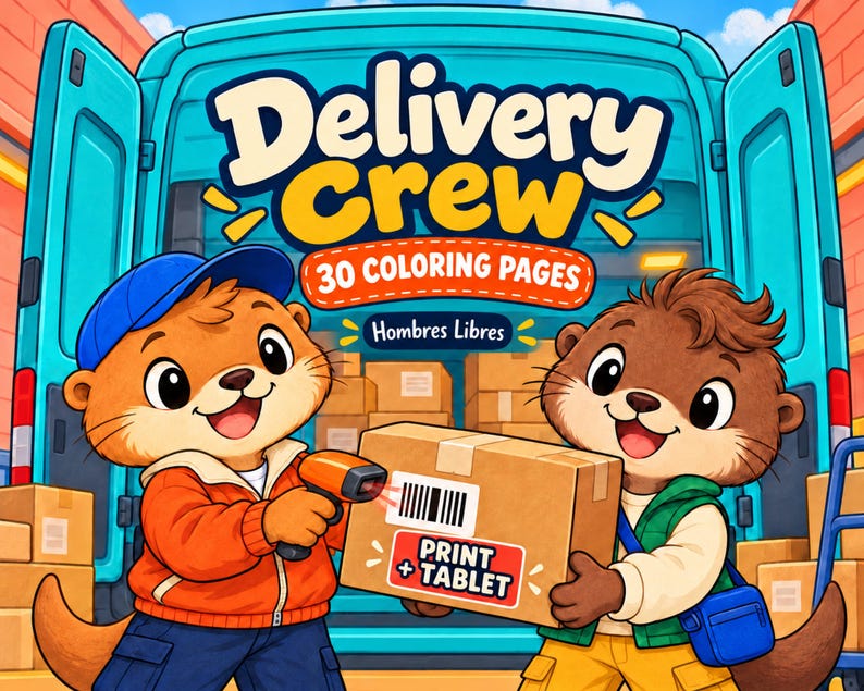 Adult Coloring Pages With Cute Otter Delivery Couriers, Cozy Animal ...