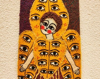 Arte mural de ángel serafín alado en fieltro de aguja, tapiz de fibra de lana, guardián del arte popular