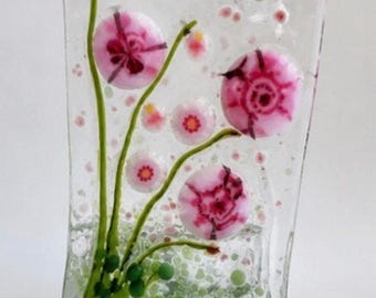 Handgemachter Votivkerzenhalter aus geschmolzenem Glas Rosa Blumenkunst Glas Millefiori Stil