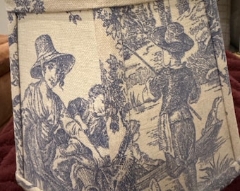 Pantalla de lámpara de tela Toile azul estilo campestre francés, estilo cottagecore chinoiserie