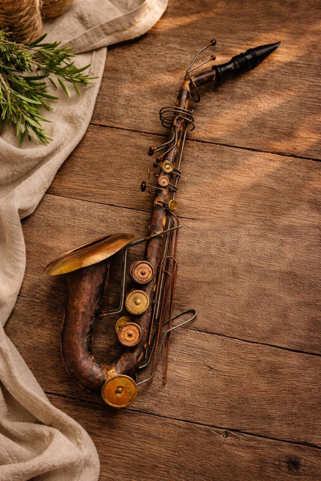 Rustic Saxaphone Rustic Metal Saxophone Wall Art Hanging Sculpture Brass Tone Music ...