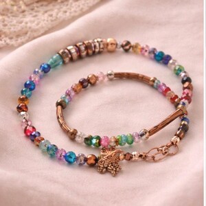 Conjunto de pulseras de cuentas coloridas con dije de elefante y cristales, estilo boho, para combinar en joyería.