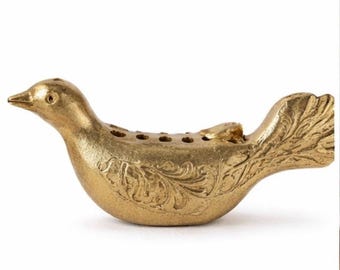 Gold Bird Menorah, Sculptural Dove Hanukkah Candle Holder, 9 Candle Modern Judaica Decor, Cast Metal 11”