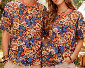 Insomniac 93 T Shirt Size S Colorful Psychedelic Floral Butterfly Print Short Sleeve