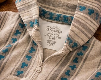 Disney Mickey-patroon pullover hoodie sweatshirt grijs blauwe streep heren 2XL streetwear