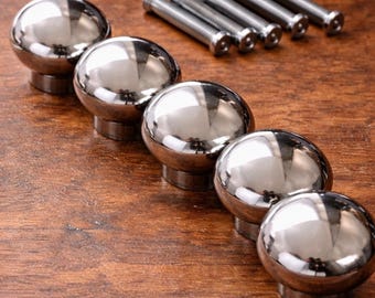Set of 5 Chrome Round Cabinet Knobs Modern Drawer Pulls Hardware