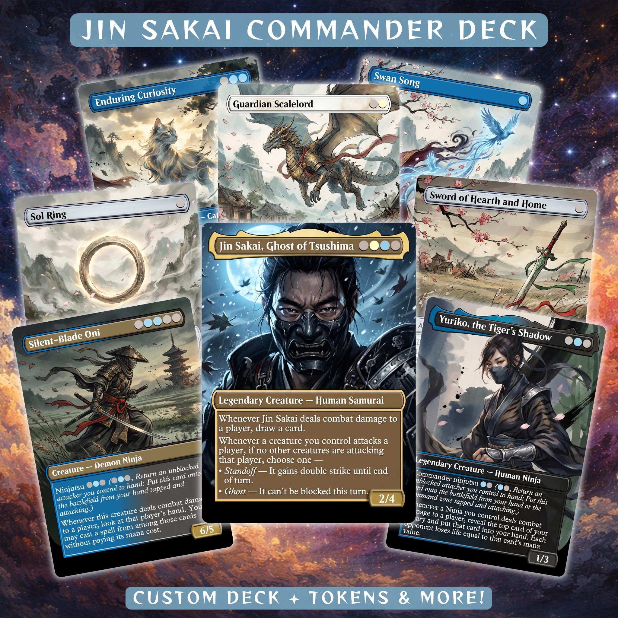 jin sakai mtg commander deck EDH Deck Sakai, Ghost of Tsushima 100 Magic Cards Custom Deck Playstation Esper Commander Deck Guide: Jin Sakai,