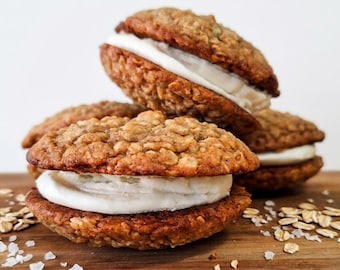 1/4 lb Oatmeal Cream Pies | Giant Fresh Baked Soft and Chewy Homemade Sandwich Cookies with Vanilla Buttercream Filling | Whoopie Pie