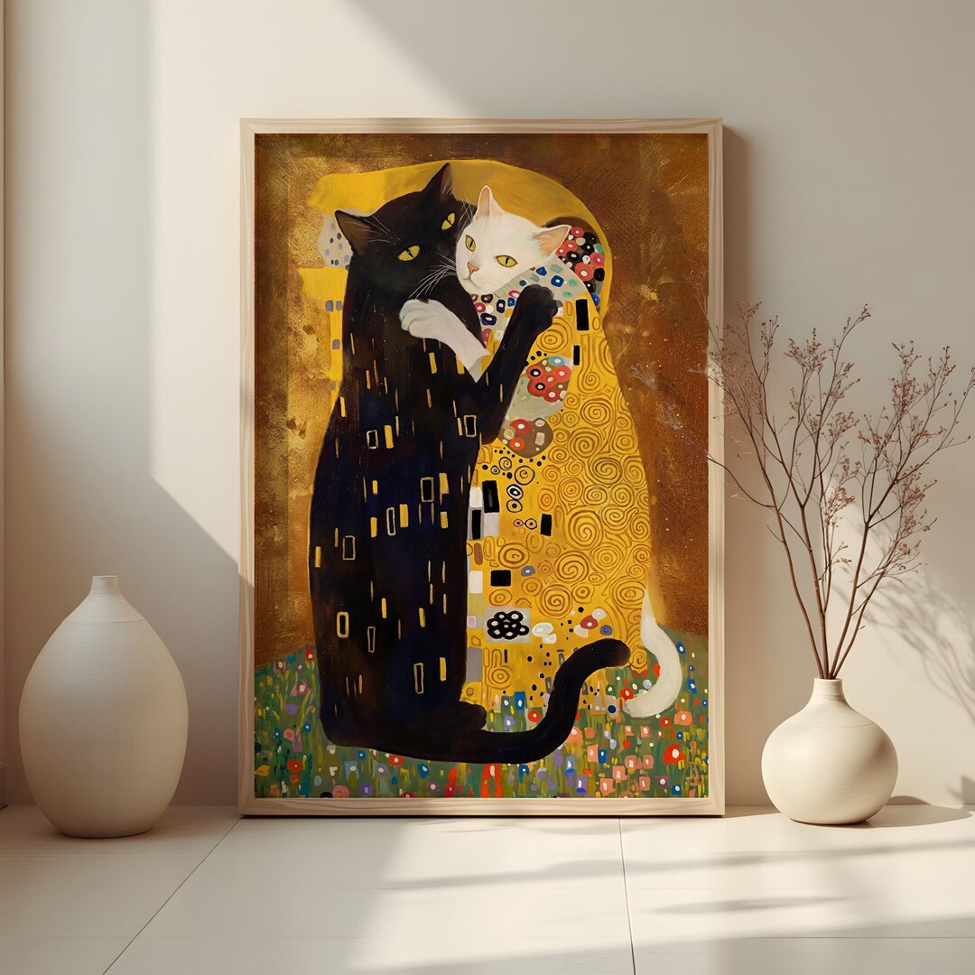 Gustav Klimt Style Cat Kitten Art Romantic Feline Wall Decor (ready to ...
