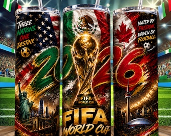 Diseño PNG para vaso térmico FIFA 2026, vaso térmico delgado de 20 oz con sublimación, descarga digital de la Copa de Fútbol, diseño para vasos térmicos de EE. UU., Canadá y México.