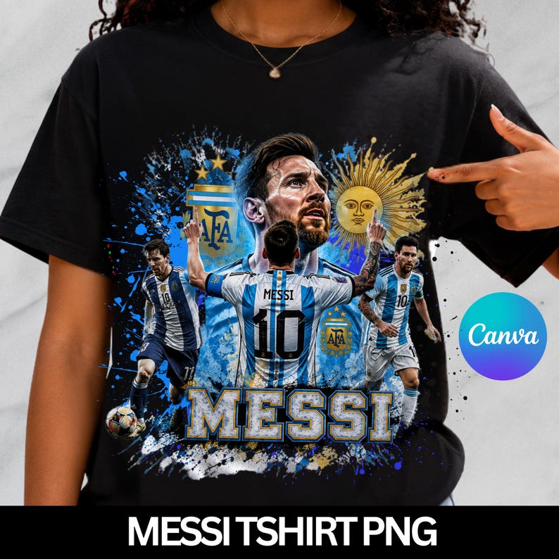 Messi PNG Football T-Shirt Design, Argentina Soccer World Cup Clip Art, Lionel Messi Sublimation File, GOAT Png, World cup shirt design PNG