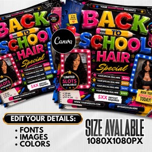 Back To School Flyer, Back to school sale flyer, Back to school Hair flyer, DIY canva template, Back 2 School Flyer, Braid Special Flyer
