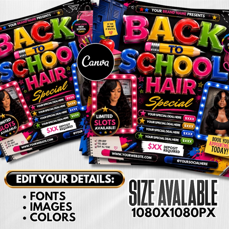 Back To School Flyer, Back to school sale flyer, Back to school Hair flyer, DIY canva template, Back 2 School Flyer, Braid Special Flyer
