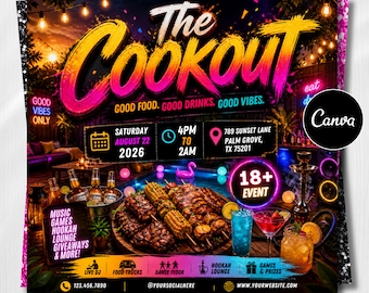 Backyard Cookout Flyer, BBQ Party, Editable Canva Template (DIY)