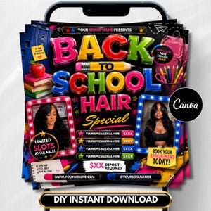 Back To School Flyer, Back to school sale flyer, Back to school Hair flyer, DIY canva template, Back 2 School Flyer, Braid Special Flyer