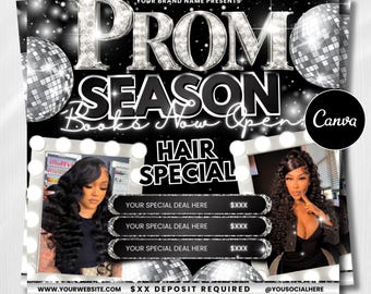Prom Booking Flyer, Prom Szn Special Flyer, Prom Season Special Deal Flyer, Homecoming Flyer, MUA Lashes Nails Hair Braids wig Flyer, canva