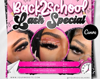 Back To School Lash Sale Flyer, Lash Tech Flyer Template, Back To School Hair Flyer, August Bookings Flyer, Canva Book Now B2S Hair Flyer