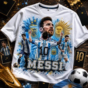 Messi PNG Football T-Shirt Design, Argentina Soccer World Cup Clip Art, Lionel Messi Sublimation File, GOAT Png, World cup shirt design PNG