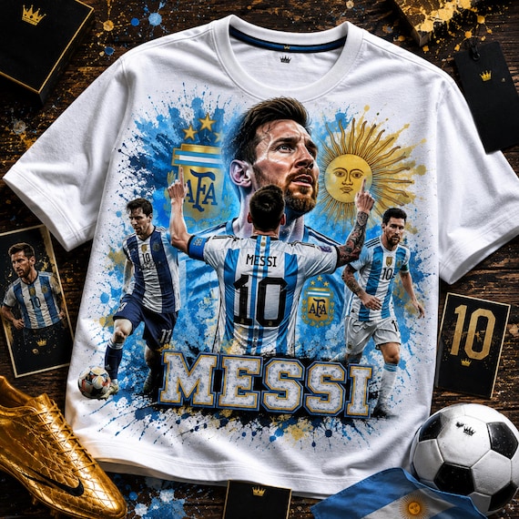 Messi PNG Football T-Shirt Design, Argentina Soccer World Cup Clip Art, Lionel Messi Sublimation File, GOAT Png, World cup shirt design PNG