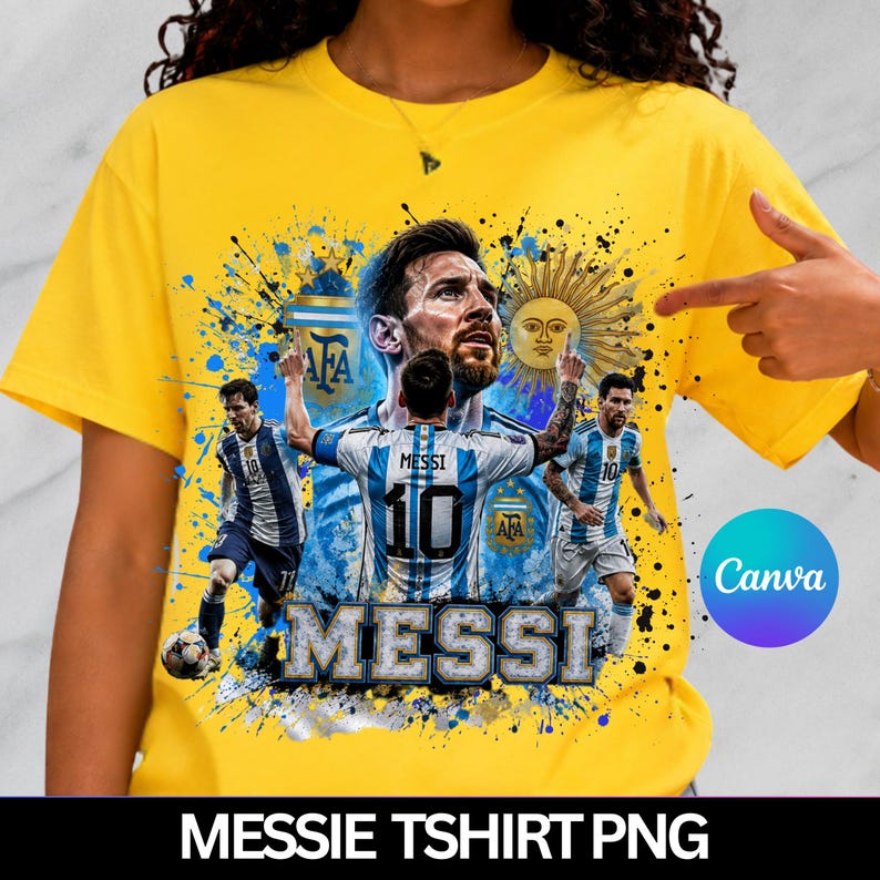 Messi PNG Football T-Shirt Design, Argentina Soccer World Cup Clip Art, Lionel Messi Sublimation File, GOAT Png, World cup shirt design PNG
