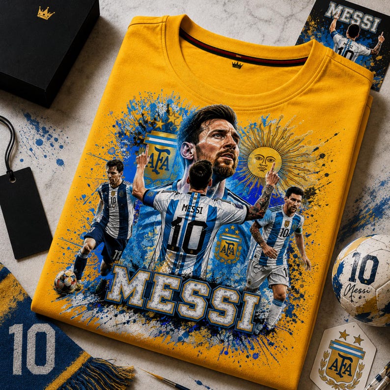 Messi PNG Football T-Shirt Design, Argentina Soccer World Cup Clip Art, Lionel Messi Sublimation File, GOAT Png, World cup shirt design PNG
