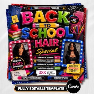Back To School Flyer, Back to school sale flyer, Back to school Hair flyer, DIY canva template, Back 2 School Flyer, Braid Special Flyer