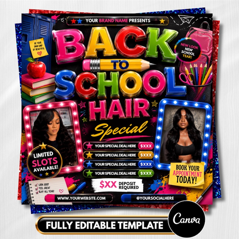 Back To School Flyer, Back to school sale flyer, Back to school Hair flyer, DIY canva template, Back 2 School Flyer, Braid Special Flyer
