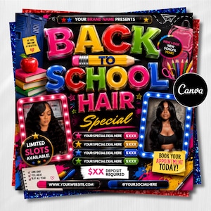 Flyer voor de start van het schooljaar: Vlechtspecial, doe-het-zelf Canva-sjabloon (1080x1080 px)