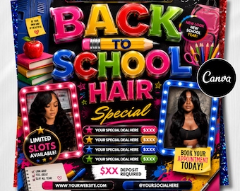 Back to School Hair Flyer: Braid Special, DIY Canva Template (1080x1080 px)