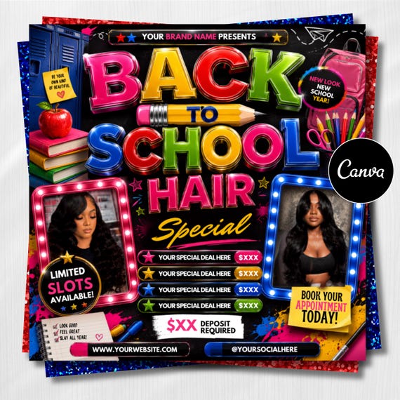 Back to School Hair Flyer: Braid Special, DIY Canva Template (1080x1080 px)