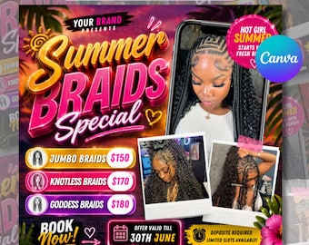 Summer Braids Special Flyer, Hot Summer Braids Special Flyer, Summer season Flyer, Braids Special Flyer, Braids Flyer, Braid Pricelist Flyer