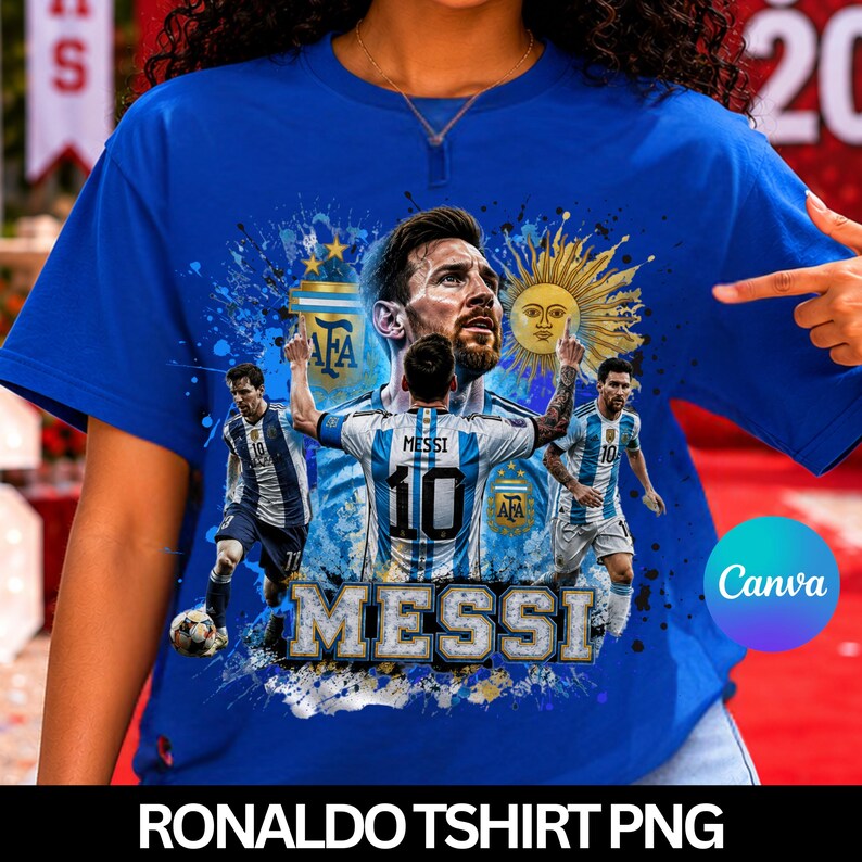 Messi PNG Football T-Shirt Design, Argentina Soccer World Cup Clip Art, Lionel Messi Sublimation File, GOAT Png, World cup shirt design PNG