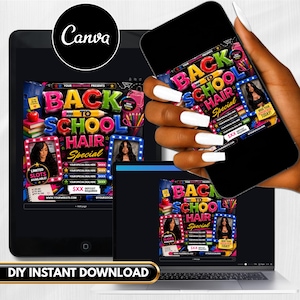 Back To School Flyer, Back to school sale flyer, Back to school Hair flyer, DIY canva template, Back 2 School Flyer, Braid Special Flyer