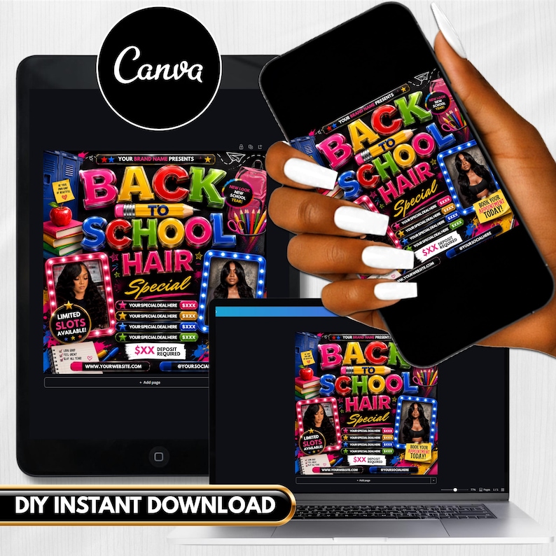 Back To School Flyer, Back to school sale flyer, Back to school Hair flyer, DIY canva template, Back 2 School Flyer, Braid Special Flyer