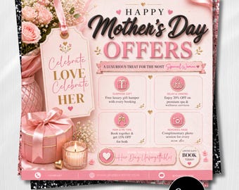 Mother's Day Offers Canva Template For Beauty Professionals & Salons, Booking Flyer Social Media Post, Canva Editable