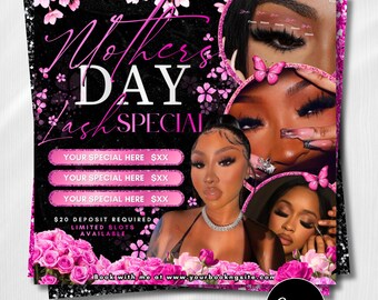Mother's day Lash Special Flyer, Esthetician Canva Template (1080x1080 px)