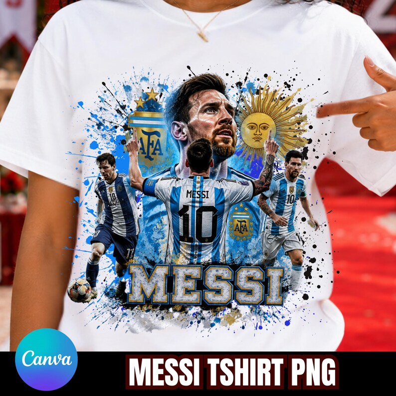 Messi PNG Football T-Shirt Design, Argentina Soccer World Cup Clip Art, Lionel Messi Sublimation File, GOAT Png, World cup shirt design PNG