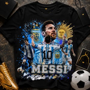 Messi PNG Football T-Shirt Design, Argentina Soccer World Cup Clip Art, Lionel Messi Sublimation File, GOAT Png, World cup shirt design PNG