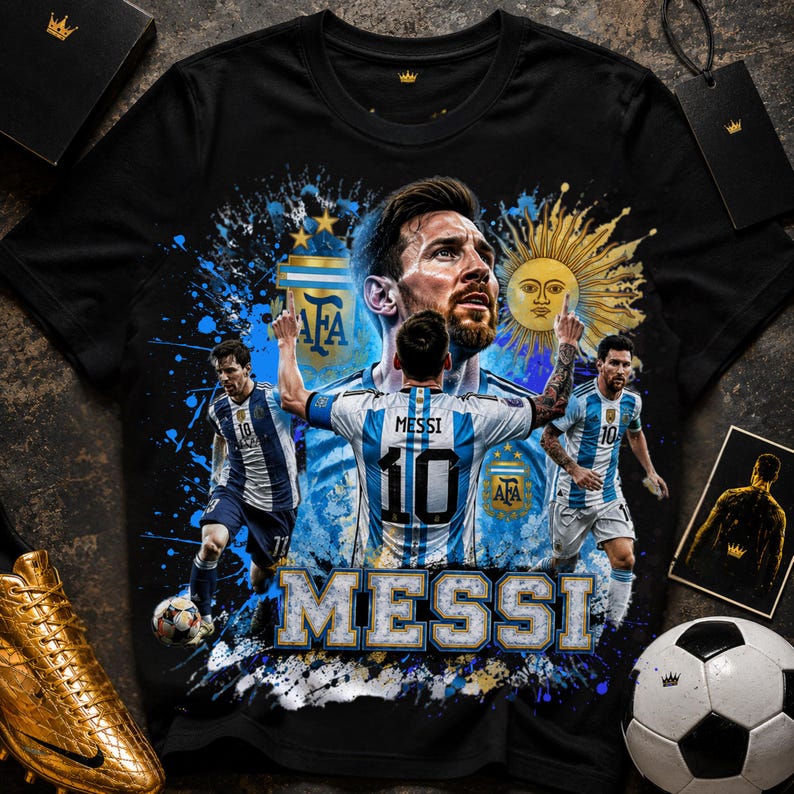 Messi PNG Football T-Shirt Design, Argentina Soccer World Cup Clip Art, Lionel Messi Sublimation File, GOAT Png, World cup shirt design PNG