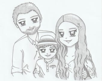 Retrato de anime personalizado a partir de una foto / Ilustración a lápiz o tinta dibujada a mano / Regalo personalizado