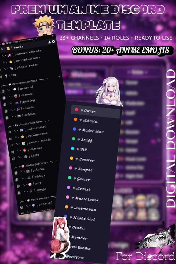 Anime Discord Server Template I 23+ Channels | 14 Roles | Digital Download