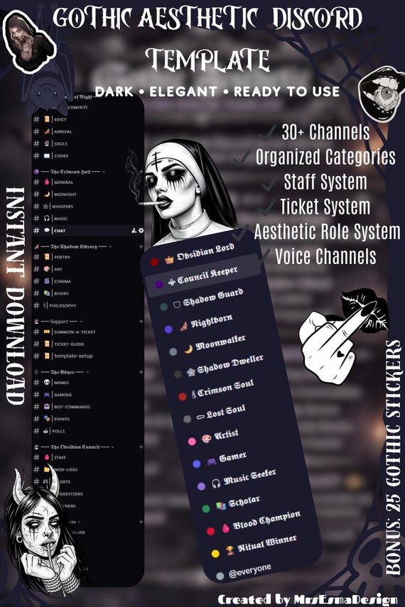 Gothic Discord Server Template | Dark, Roles, Ticket System